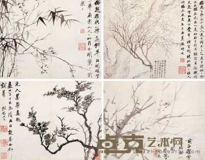顾鹤庆 丁巳（1797年）作 梅花图 册页（十二开选四） 24×31cm×12